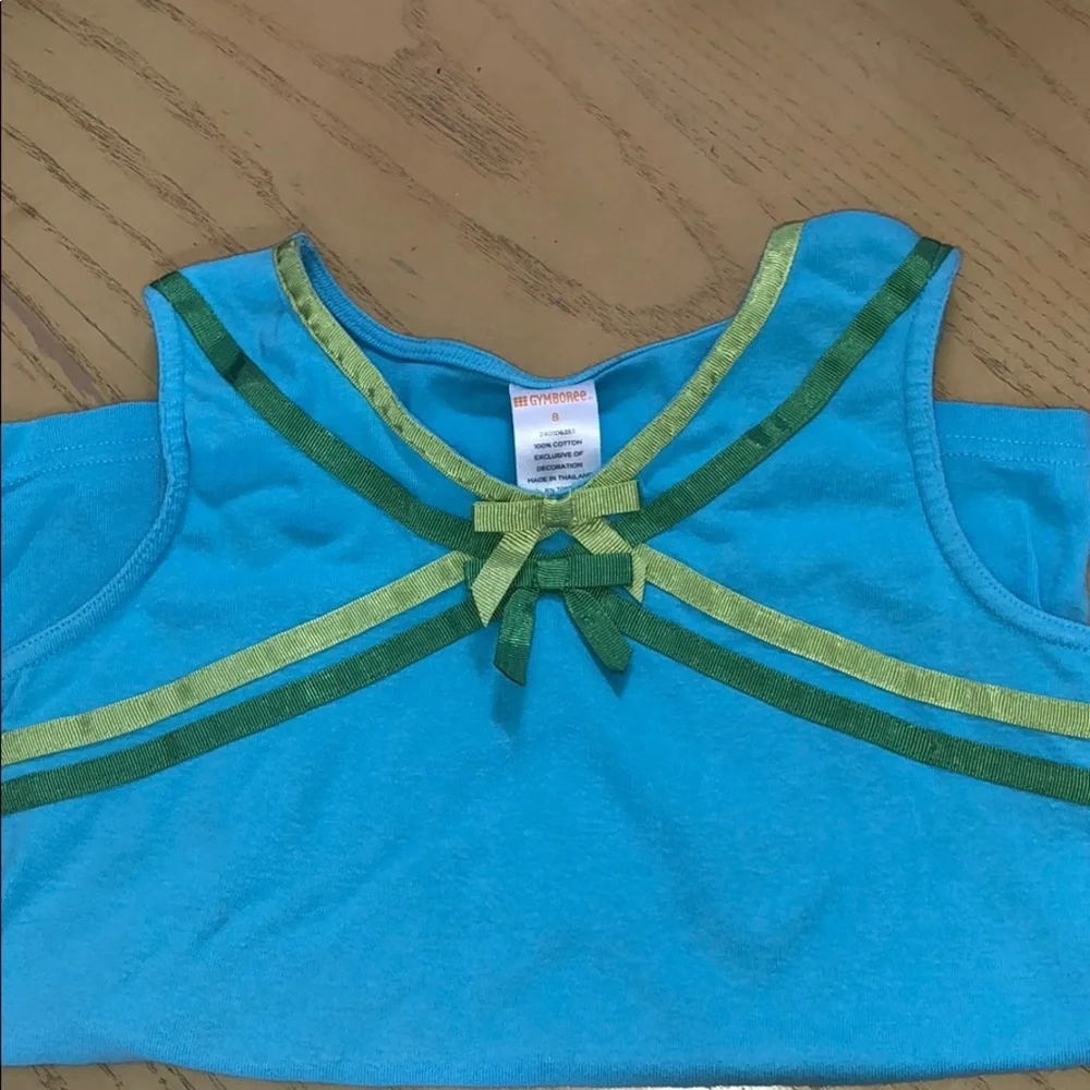 Gymboree blue tank with green bow detail
